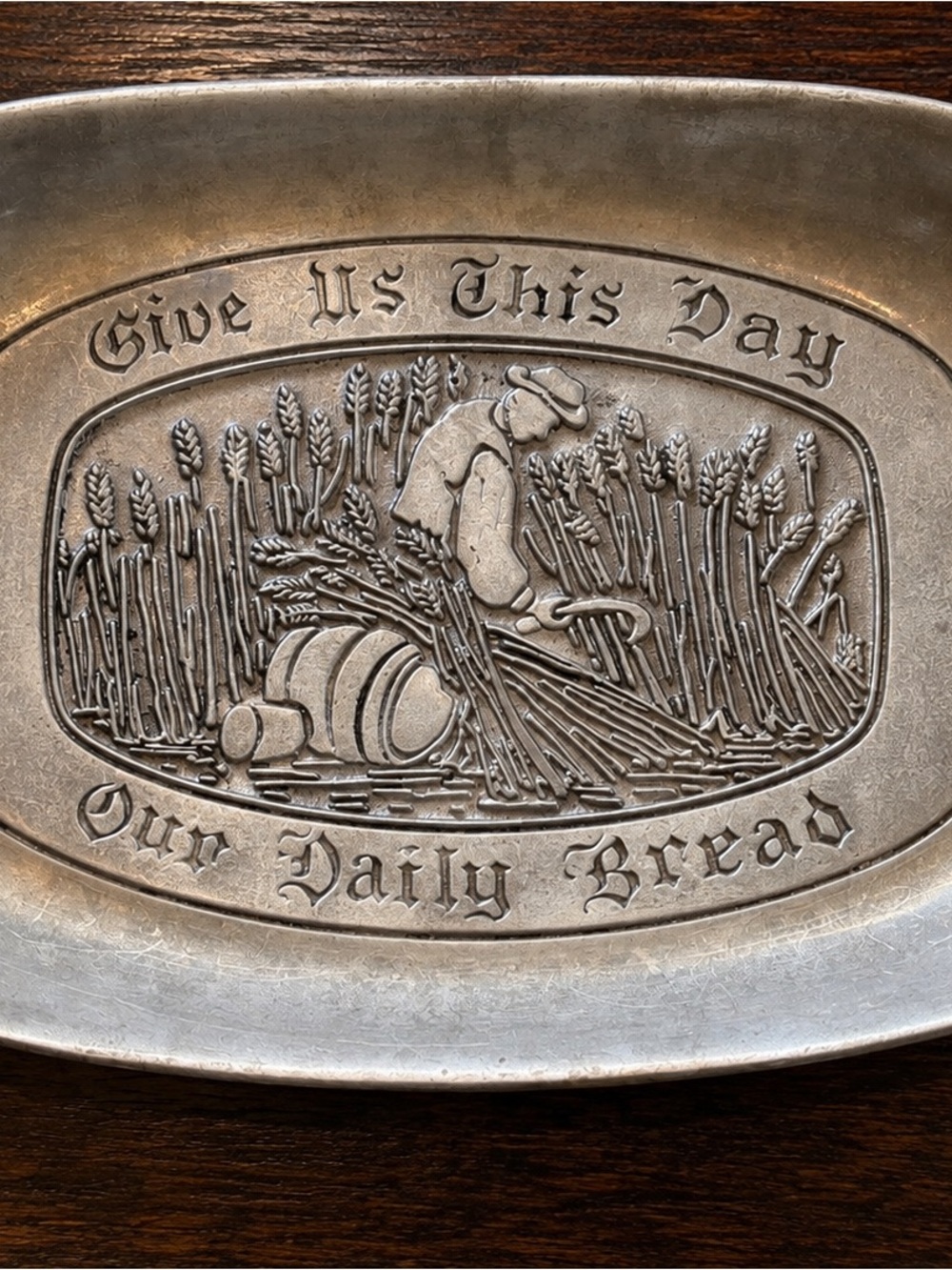 Vintage Wilton Pewter “Give Us This Day Our Daily Bread” Tray 9” x 6.5”